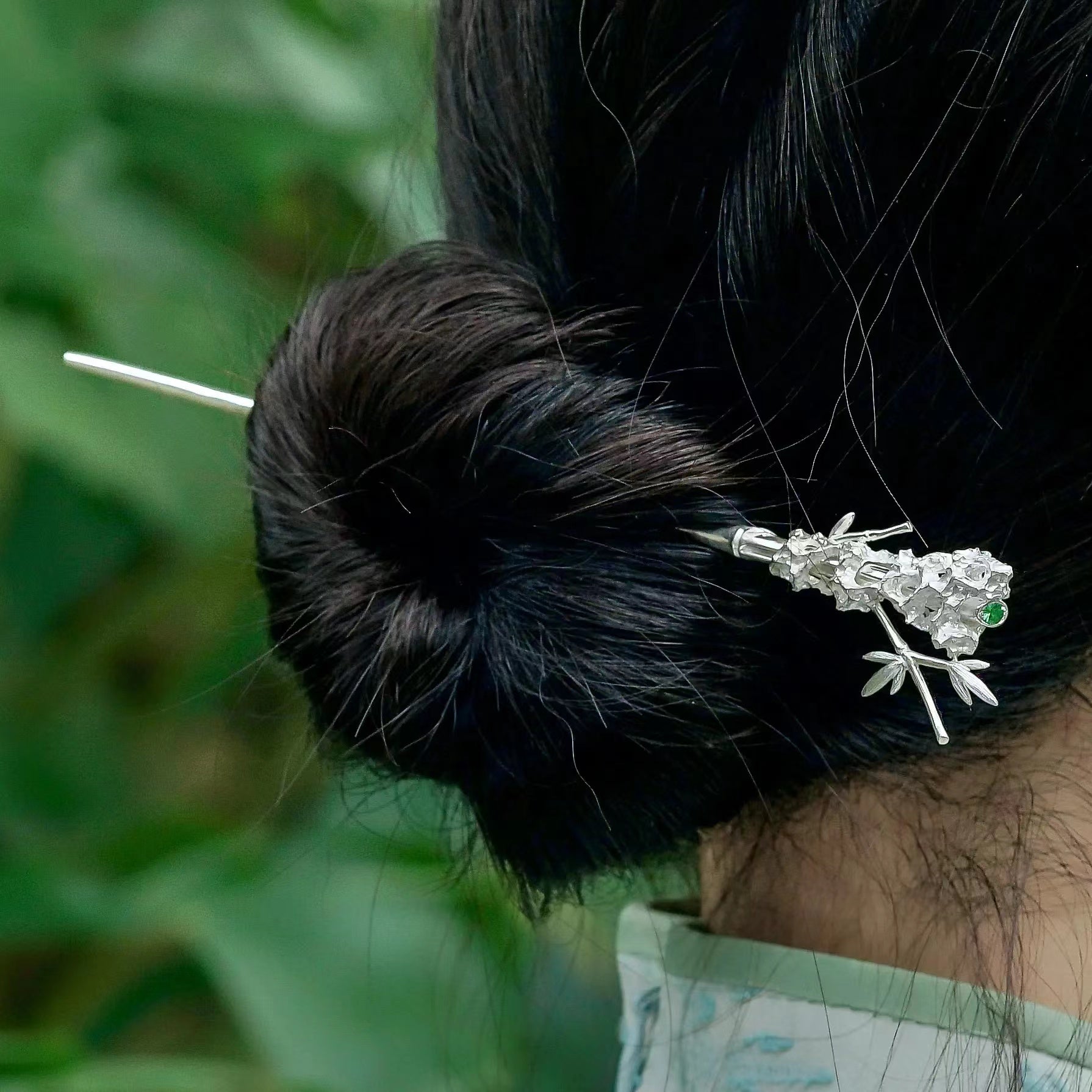 Emerald Bamboo Taihu Stone Hairpin