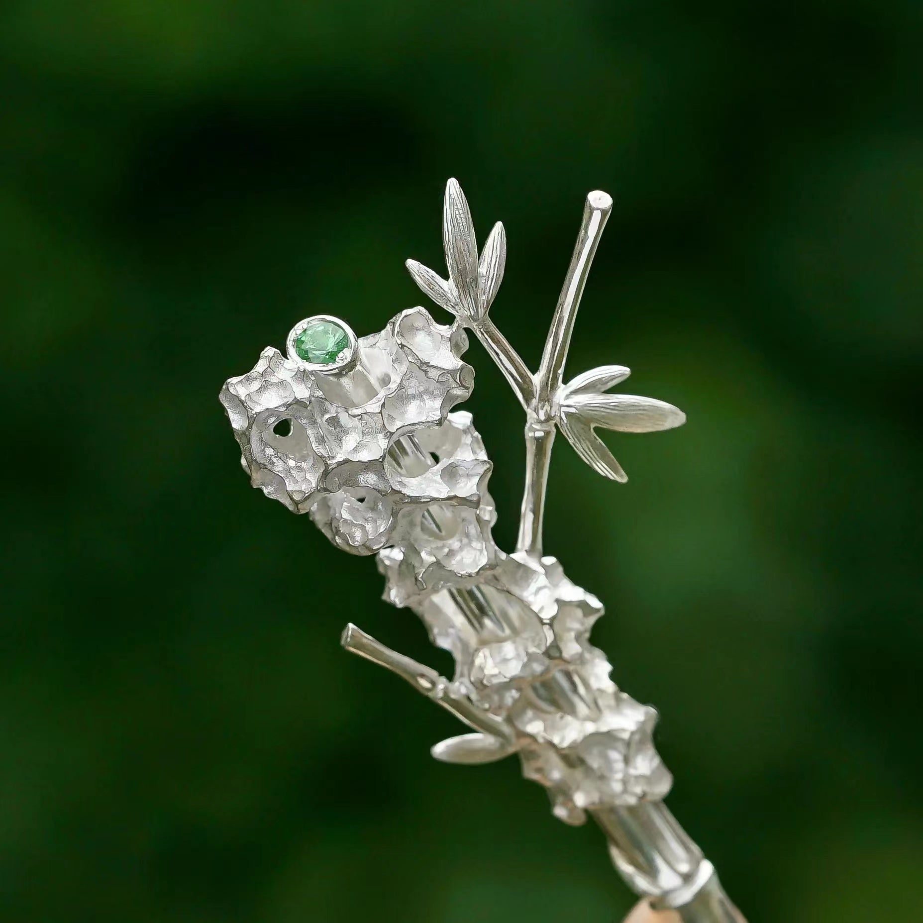 Emerald Bamboo Taihu Stone Hairpin